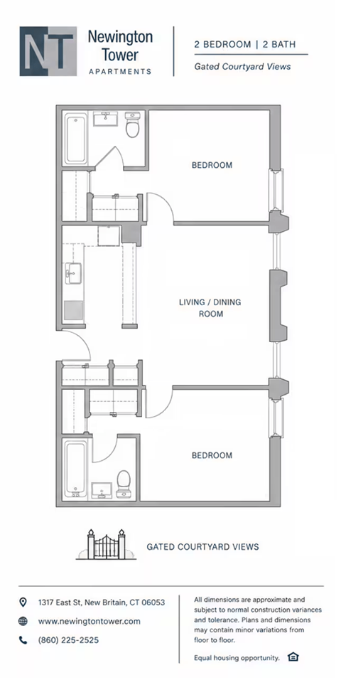 Floor plan for 2 beds, 2 baths, 940 sqft